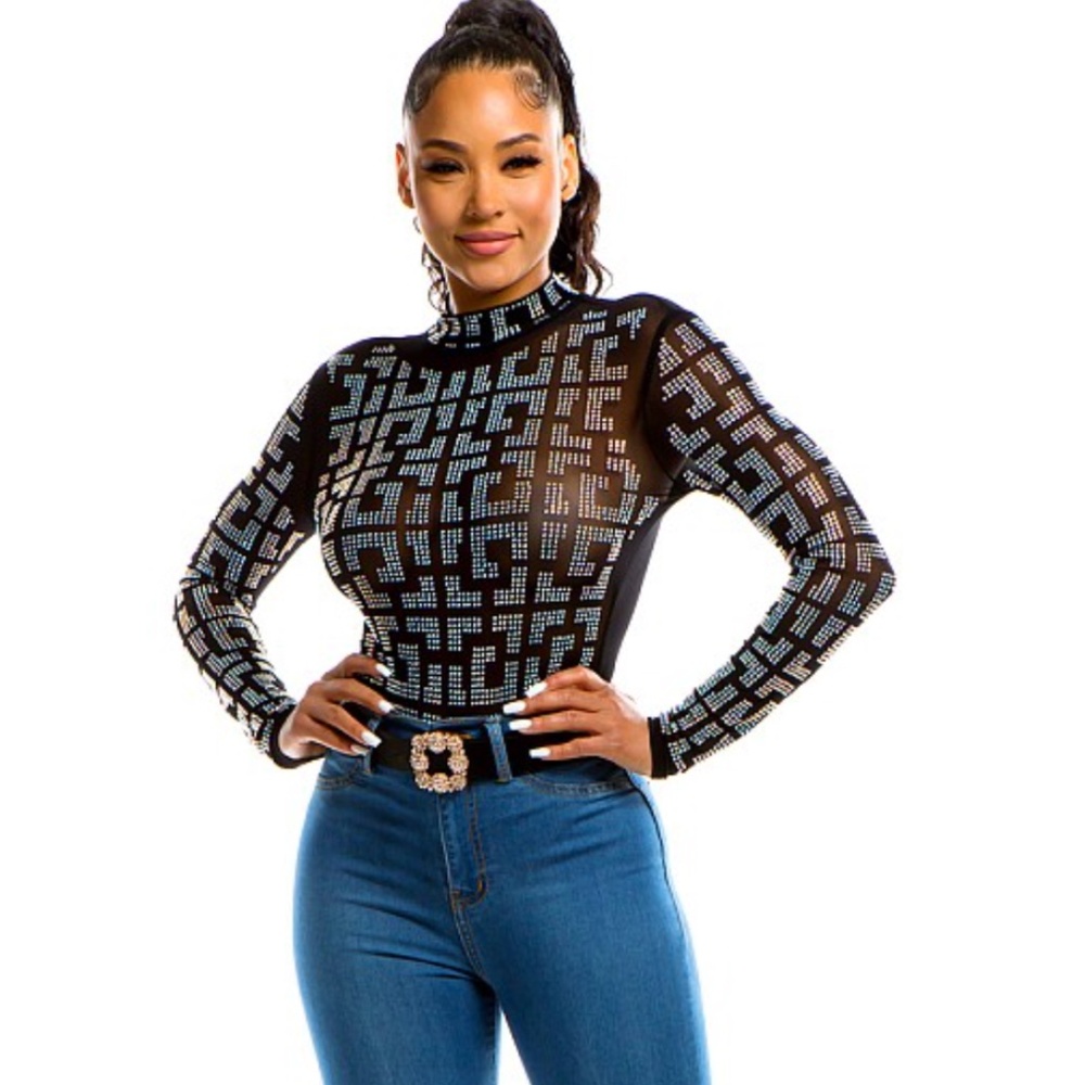 Rhinestone Luxury Mesh Bodysuit